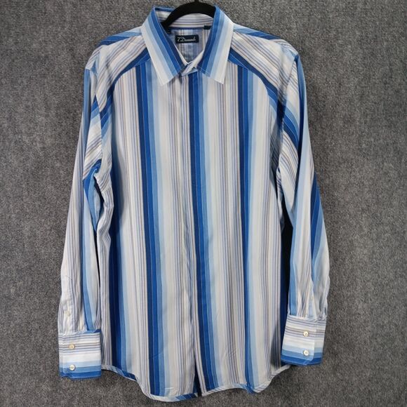 7Diamonds Shirt Mens XL Multi Striped Cotton Wrinkle Resistant Pleated Button Up - Picture 1 of 16